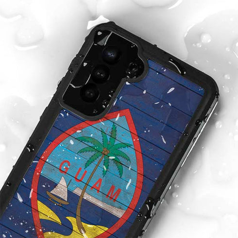 Guam Flag Dark Wood Galaxy S24 Plus Waterproof Case